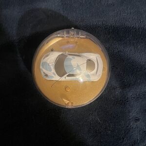 Vintage Micro RC Car in Ball Controller, Mini Pocket Racer Toy, White and Blue